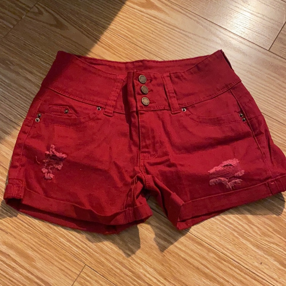 YMI red mid-rise shorts